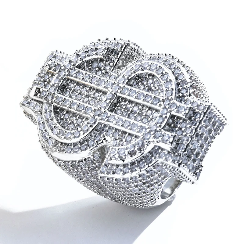 Moissanite S925 Sterling Silver Dollars Sign Ring for Men Hip Hop Bling Iced Out $ Finger Rings Male Rapper Jewelry