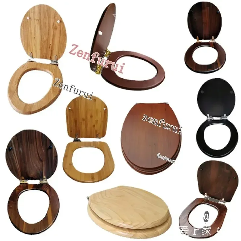 

Solid Wood Toilet Seat Cover OUV Universal Thickened Seat Ring Black Walnut Stainless Steel Buffer Drop Hinge Seat