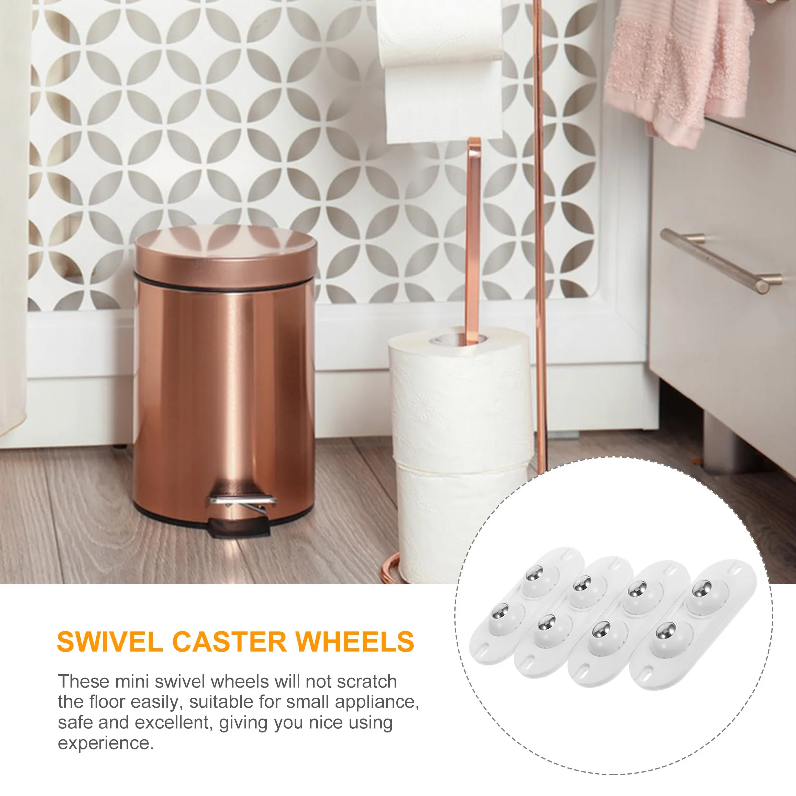 8-teiliges Haushalts-Universalrad, Mülleimer, kleine Räder für Möbel, Abs, selbstklebend, Mini