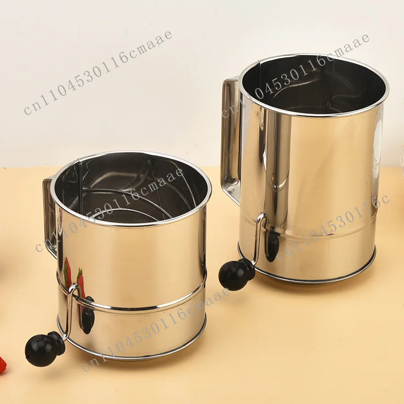 Stainless steel hand crank powder sieve large 8 cup powder sieve hand-held flour sieve dust filter screen household baking tools