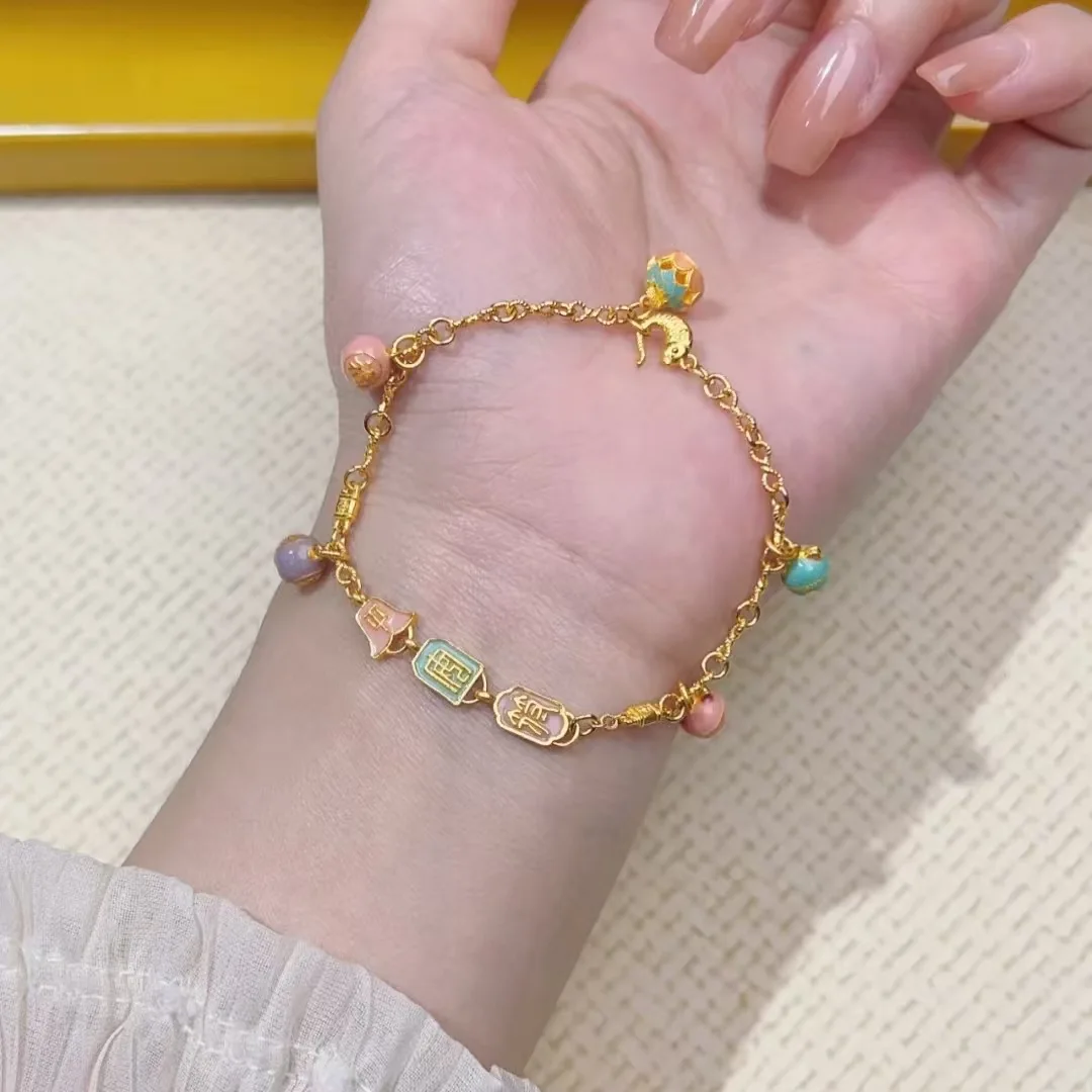 9999 24K real gold store same style women's gold bracelet, Ping An Fu exquisite gift, luxurious jewelry