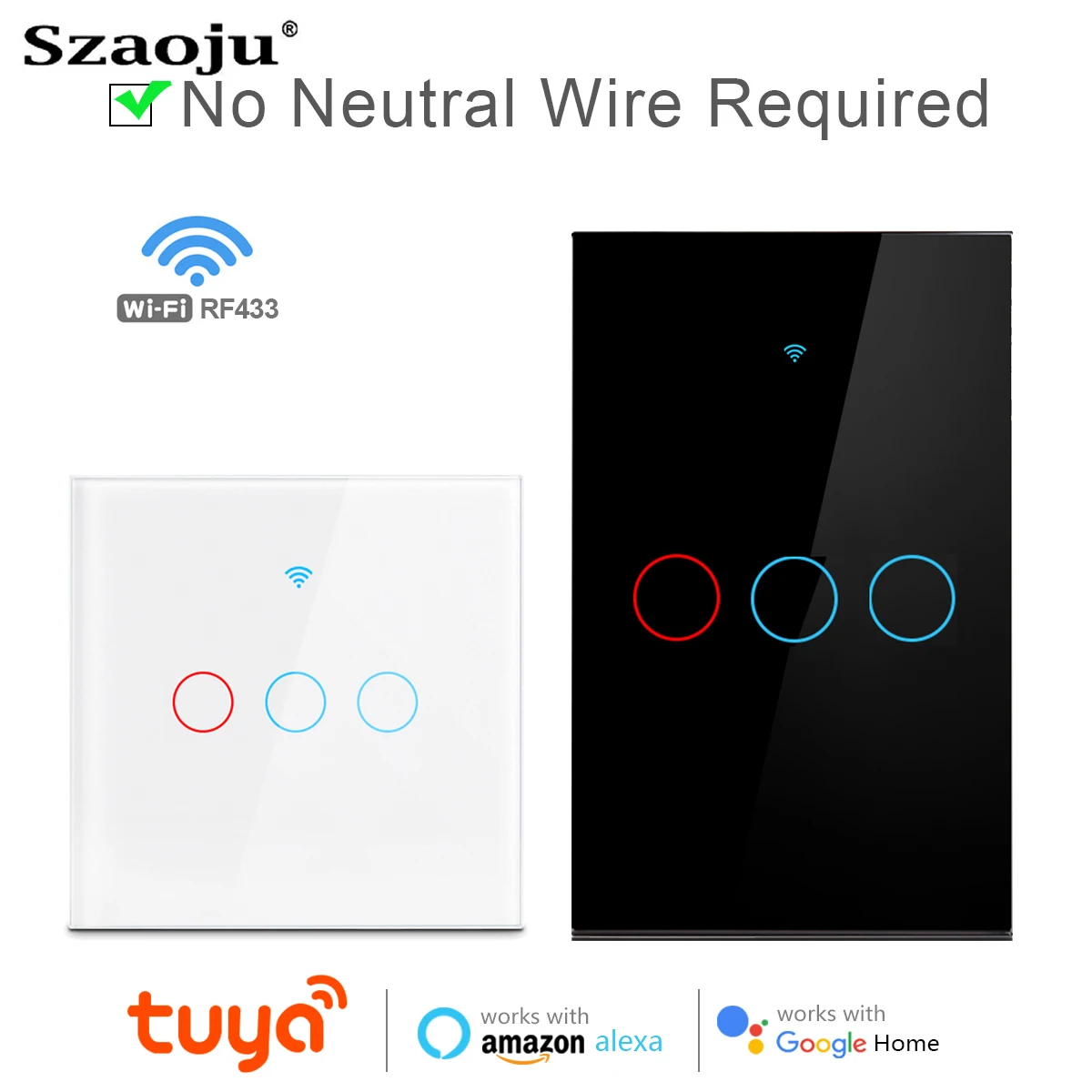 Szaoju Tuya WiFi Smart Light Switch con pannello in vetro Smart Switch US Standard 1/2/3 Gang Switch per Smart Life Alexa Google