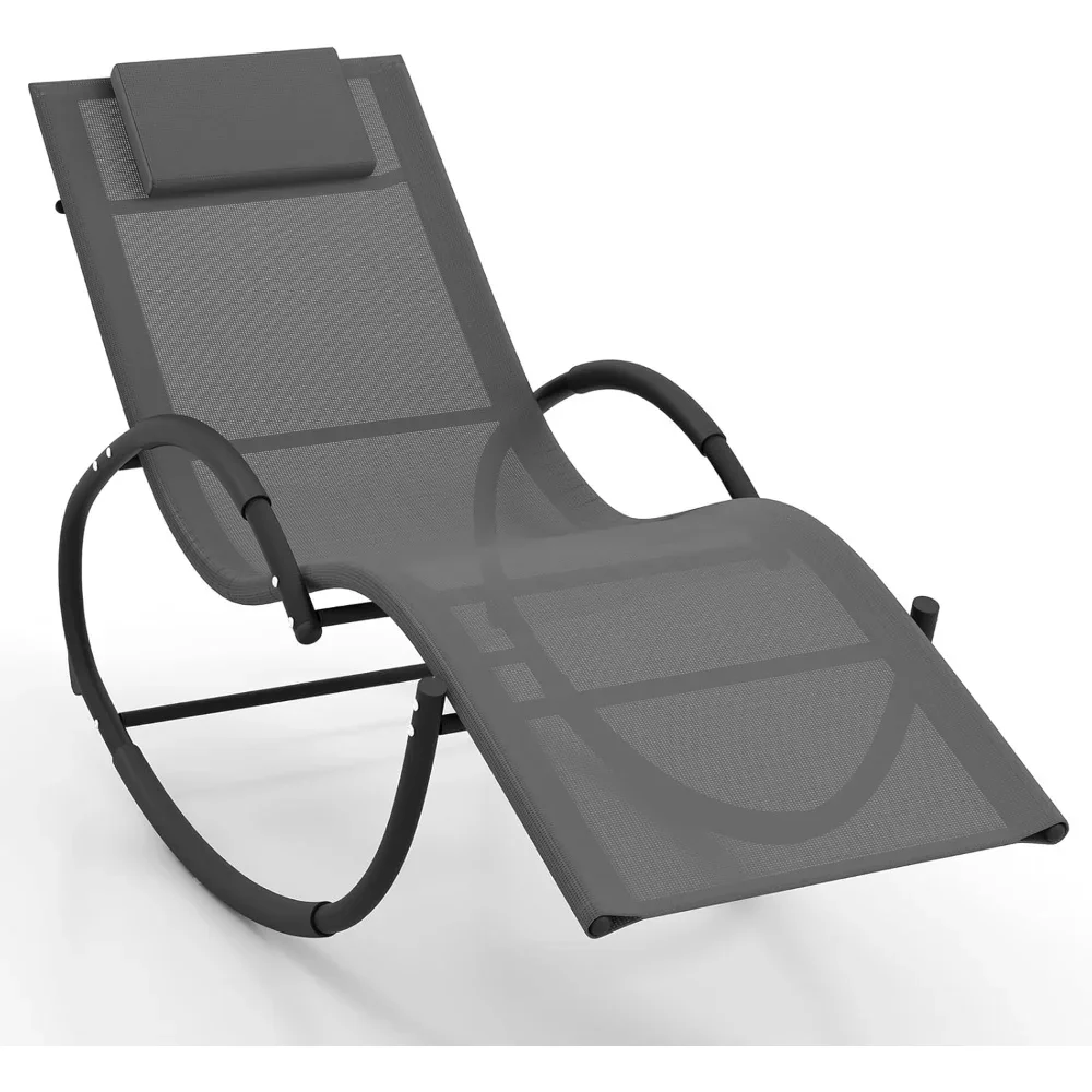 

Outdoor rocking lounge chair, zero gravity rocking chair with removable headrest, breathable backrest & seat, wrapped armrests