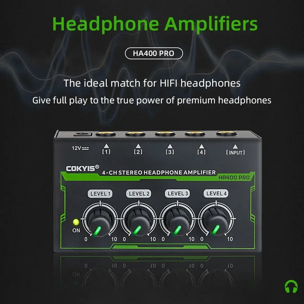 HA400 PRO Ultra Compact Audio Amplifier 4 Channels Mini Stereo Headphone Amplifier With Power Adapter Audio amplifier Upgraded