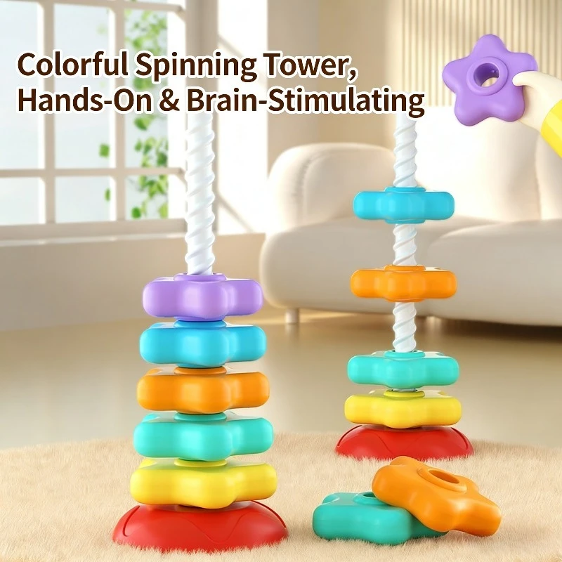 베이비 레인보우 회전 타워 장난감 스택 음악 분류 링 장난감 안전한 소재 아기 퍼즐 조기 교육 장난감 색상 인식