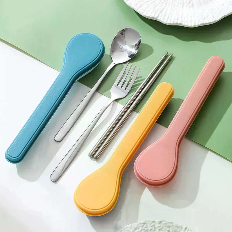 Four Piece Cutlery Set With Box Stainless Steel Korean Cutlery Spoon Fork Chopsticks Spoon Shape Box Cutlery Travelling view 4
