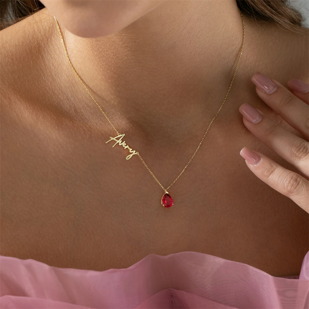 Colar com nome personalizado Birthstone para mulheres, joias personalizadas, colares com nome lateral, presente de aniversário para ela, dia das mães