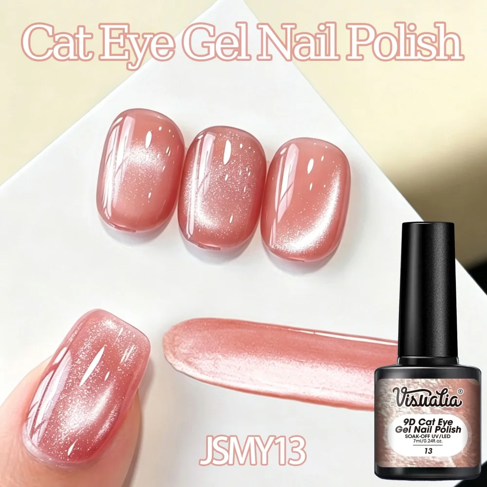 Visuatia Crystal Cat Eye Gel Polish, nude milk tea color removable cat eye gel, salon-grade nail gel, fine magnetic powder for smooth application, cures under a lamp for a mirror-like shine, wear-resistant and scratch-