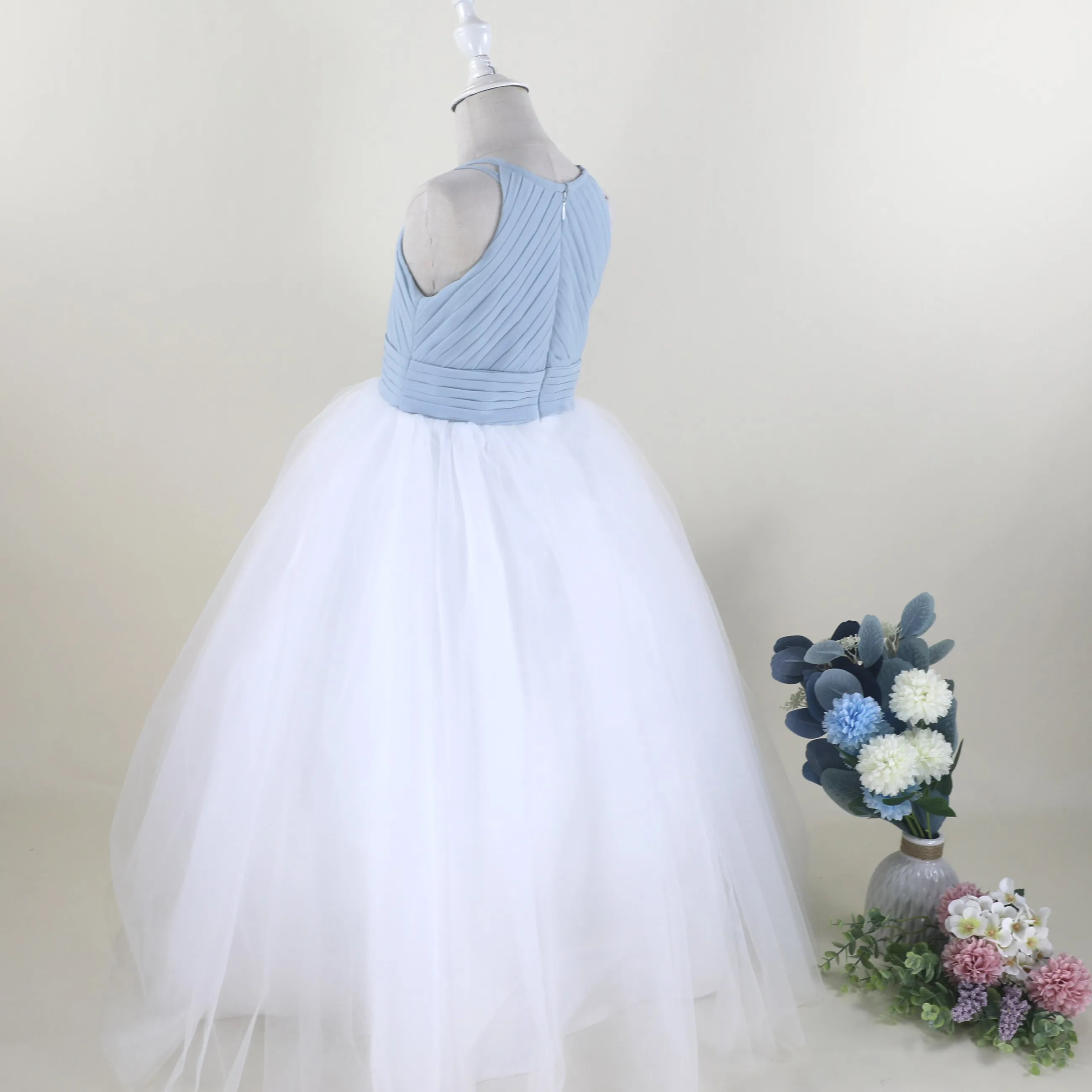 Robe de bal en Satin pour filles, tenue princesse à fleurs, à manches longues, robe de première Communion pour enfants, robe de soirée de mariage pour petites filles, 2-14