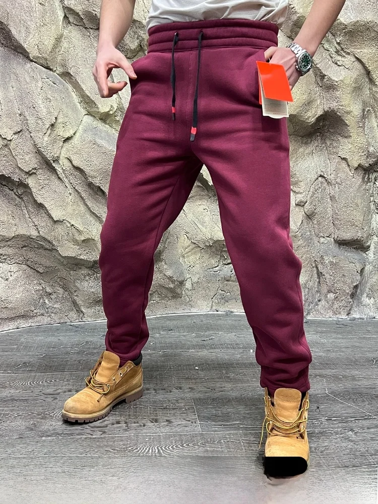Thermal Cationic Technology Fleece Lined Thickened Men's Casual Pants Windproof Autumn Winter Straight Leg Pants Warmth