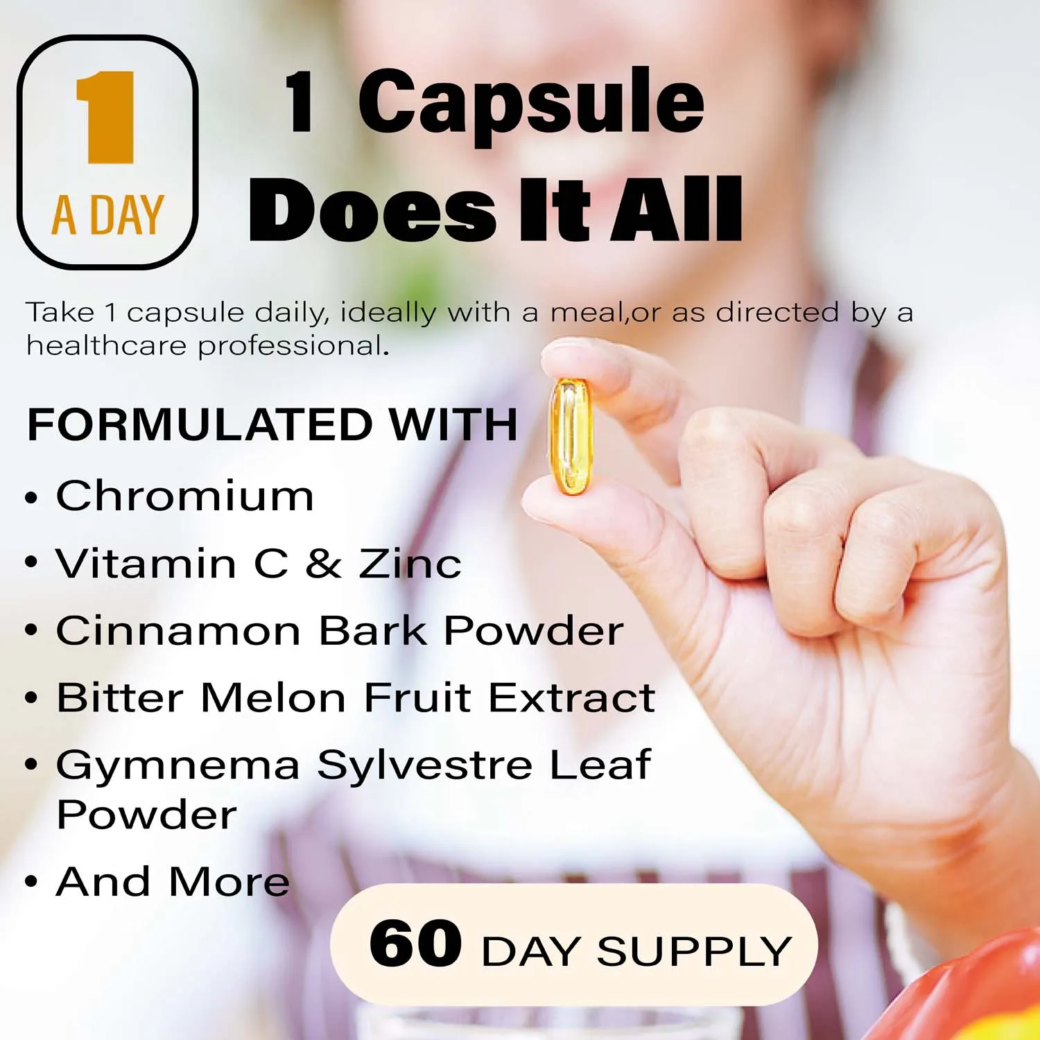 Blood Sugar Support Capsules, Supports Glucose Metabolism & Cardiovascular Wellness, for Healthy Blood Glucose Already Within Normal Range, Adult Dietary Supplement