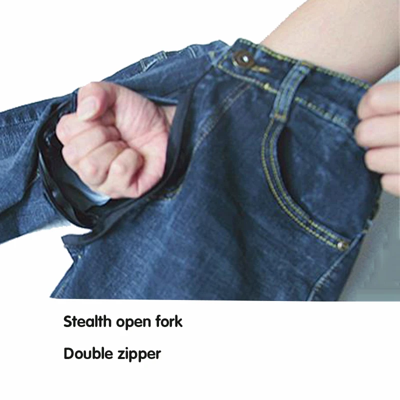 Invisible Open-Seat Pants with Pocket Skinny High Waist Denim Trousers Lady Sexy Boyfriend Jeans Women Outdoor Sex Convenient