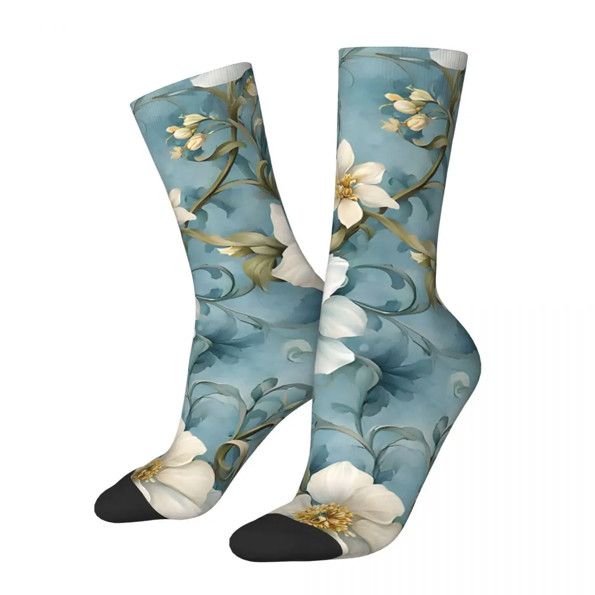 Crazy compression Blue And White Floral Pattern Sock for Men Vintage Seamless Pattern Crew Sock Novelty