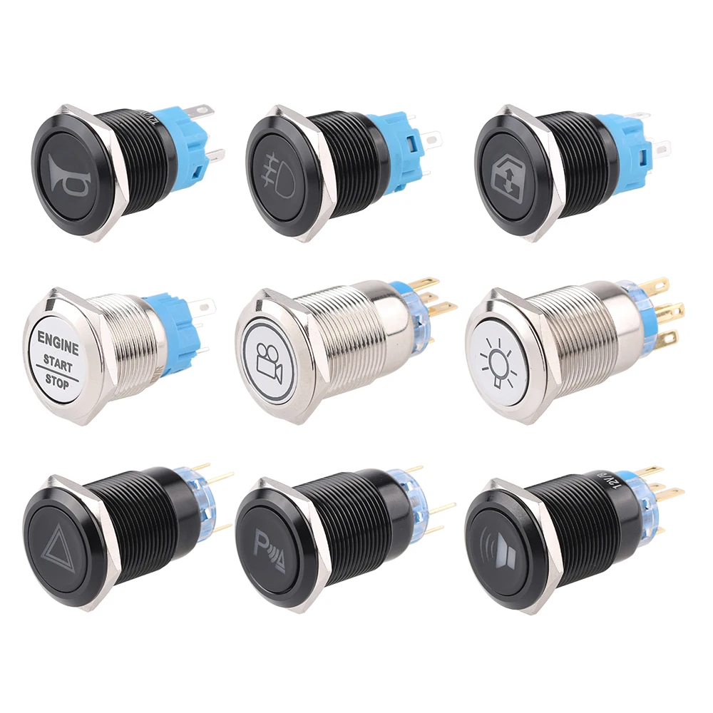 19mm Anpassung Taste Metall Messing Rhodium Überzug Push Button Schalter Ring Lampe Fett Runde Rast/Momentary Fans Licht