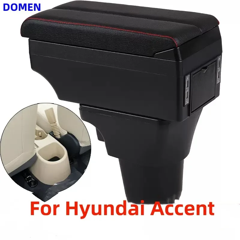 

NEW For Hyundai Accent Armrest Box For Hyundai Accent Verna Car Armrest box Interior parts Storage box with USB LED lights