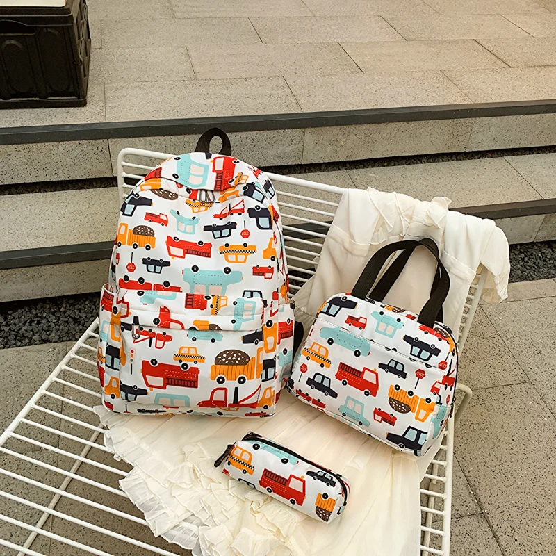 Casual Cartoon Pattern Backpack Set Lightweight, Large Capacity, Multifunctional Three Piece Student Backpack Set Campus Outdoor
