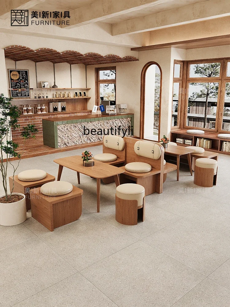 Wabi Sanfeng Milk Tea Shop Cafe Card Seat Sofa Rest Area Negotiate Table and Chair Combination