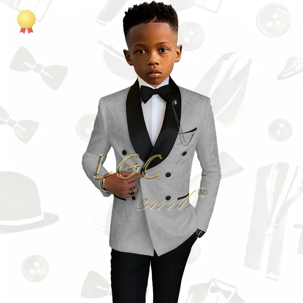 

Kids Boys 2 Piece Intricate Jacquard Texture Blazer Suit Contrast Lapel Pants Stylish Gentleman Ceremony Dress