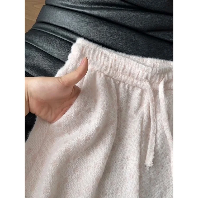 Dames ample jambe droite riz nouilles pantalon taille haute tricoté jambe large pantalon décontracté automne hiver nouveau Sle minceur drapé