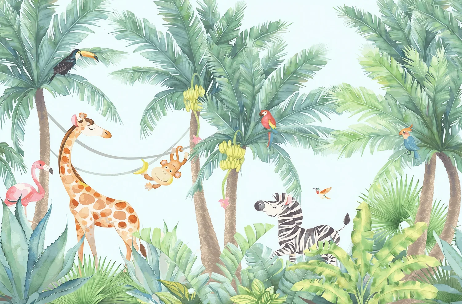 Custom wallpaper tropical rainforest plant pink flamingo mural flower bird palm tree background wall home decoration wallpaper
