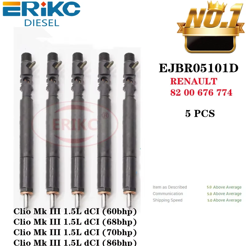 

ERIKC 5 PCS EJBR05101D Auto Parts Fuel Injector EJBR 051 01D OEM RENAULT 82 00 676 774 FOR Clio Mk III 1.5L dCI (60bhp)