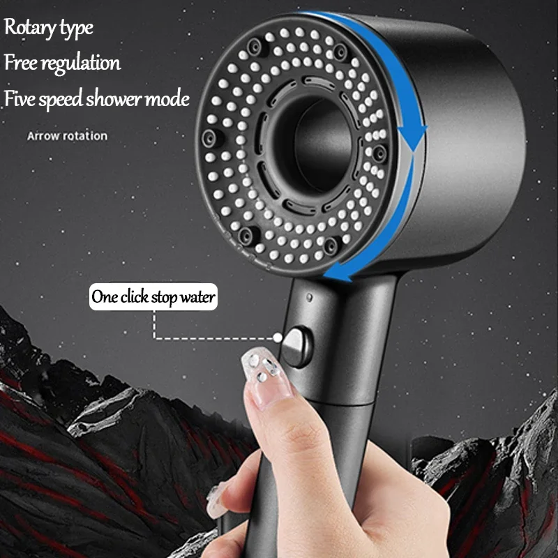 Built-in Filter Element Filter Supercharged Shower Head ABS Five-speed Adjustable Bathroom Home Water Heater Bath Bath System