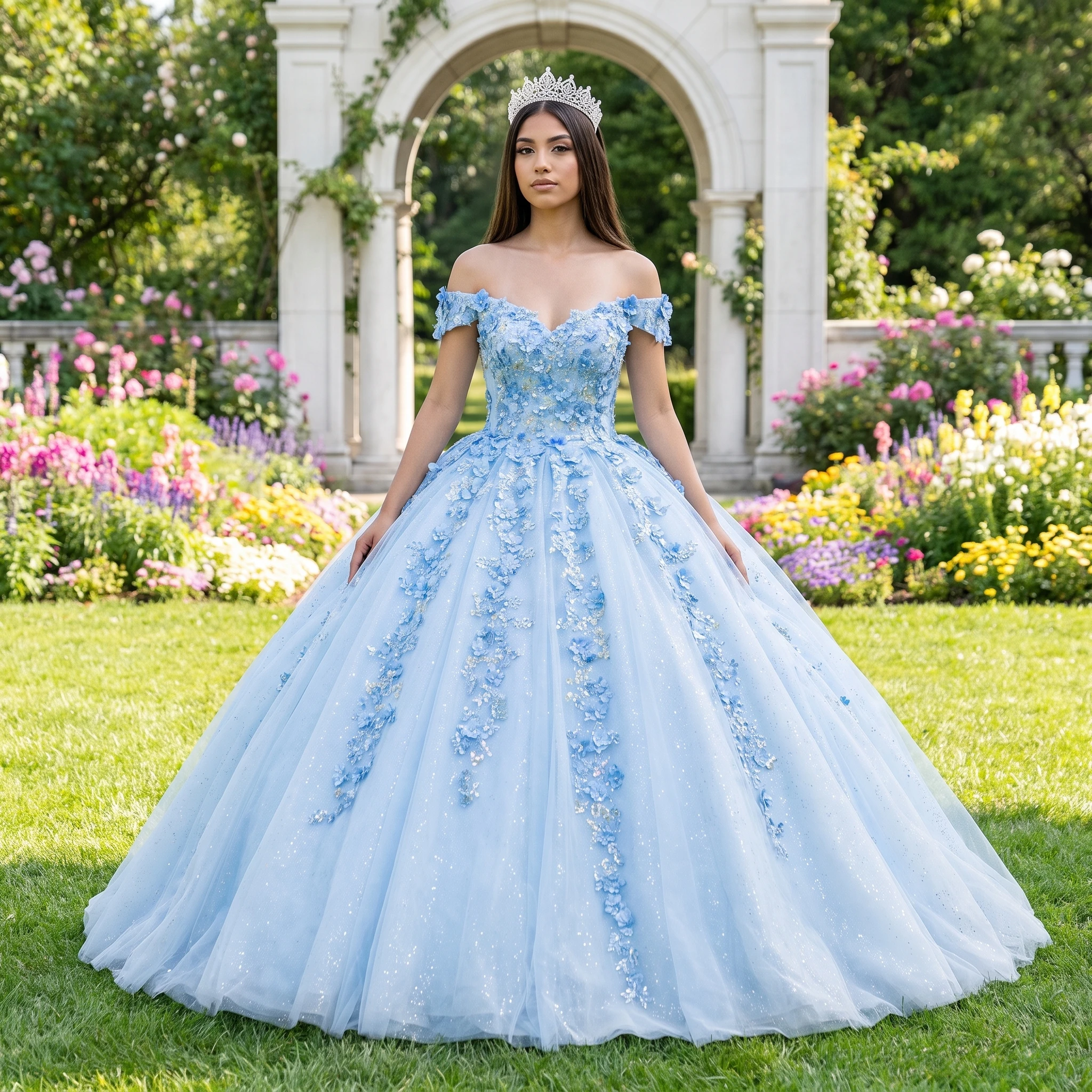 Pretty Blue Princess Quinceanera Dresses 2026 Luxury Beaded Applique Ball Gown One Shoulder Bow Graduation Gown Customized