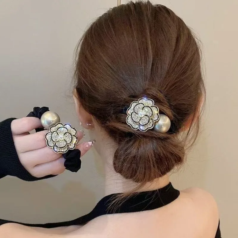 Korean Style Camellia Hair Ties Exquisite Women Elegant High Elasticity Bun Hairstyle Hair Bands Fashionable Hair Accessories