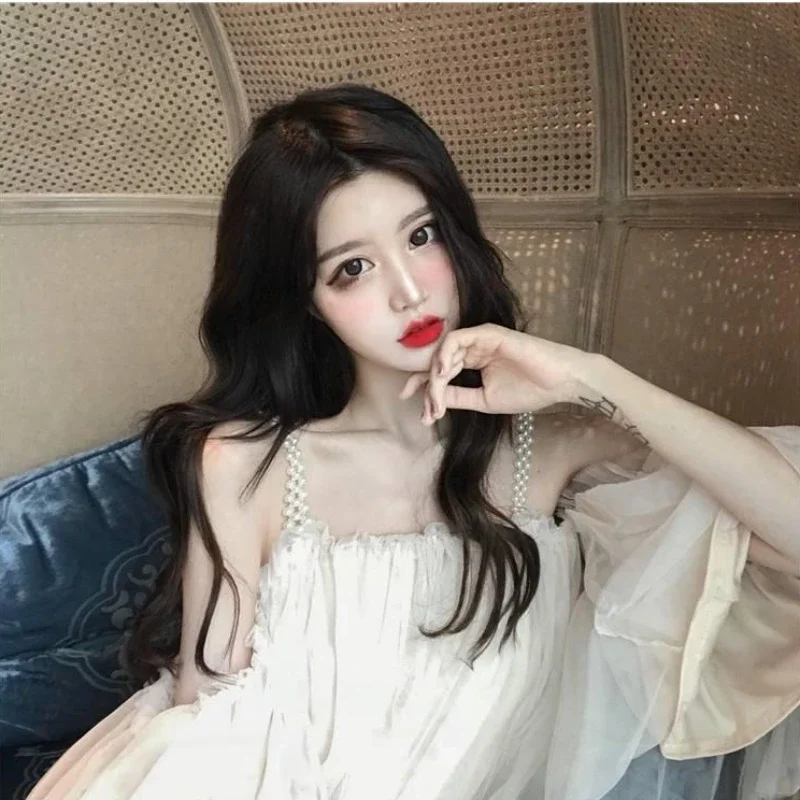 Vestido Fairycore para mujer, fino, de verano, hasta la rodilla, estético, suelto, con cuentas, diseñado, elegante, vacaciones, ocio, dulce, romántico, citas, nuevo