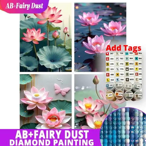 AB Fairy Dust Diamond Mosaic 5d Lotus Flower Handicrafts Home Decor Full Square Round Diamond Painting Floral Pictures Rhineston