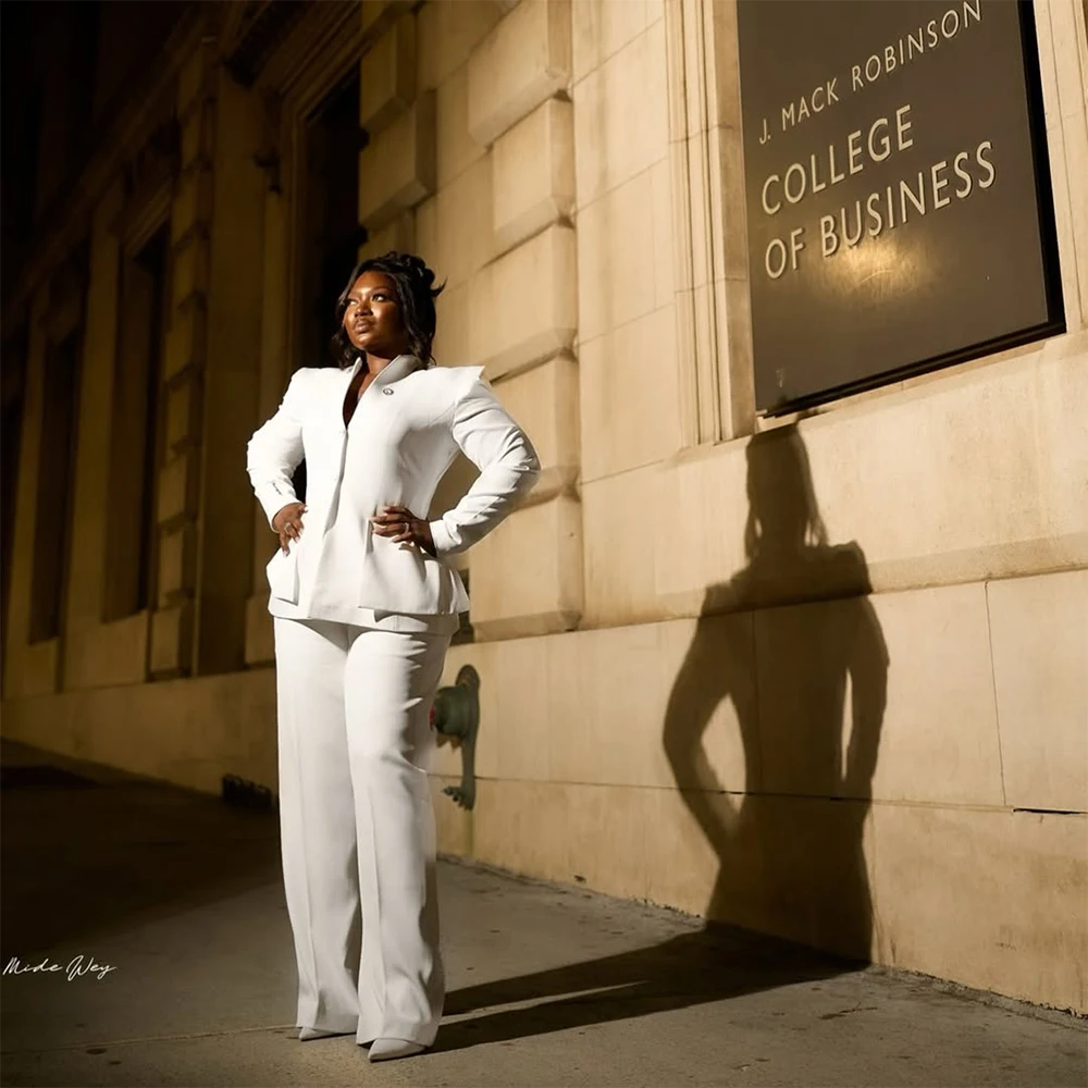 

Элегантный белый женский костюм с шалевым воротником и двумя пуговицами, приталенный пиджак для выпускного вечера + брюки, индивидуальный пошив