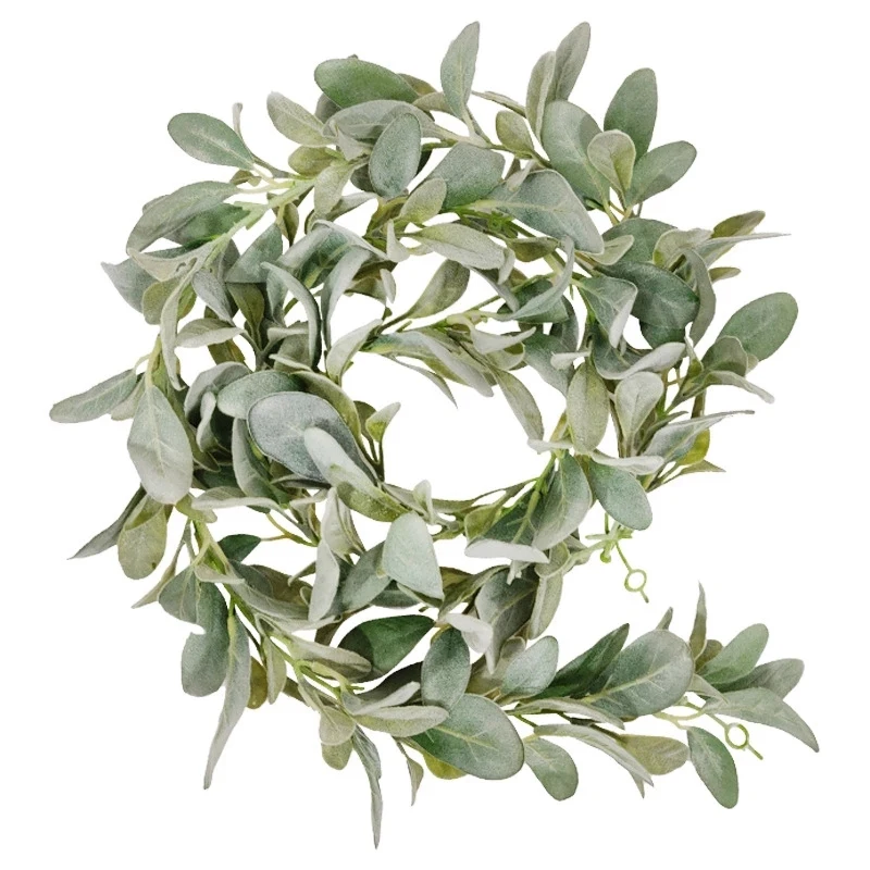 Artificial Flocked Lambs Ear Garland - 2Meter Soft Faux Vine Greenery And Leaves For Farmhouse Mantel Decor