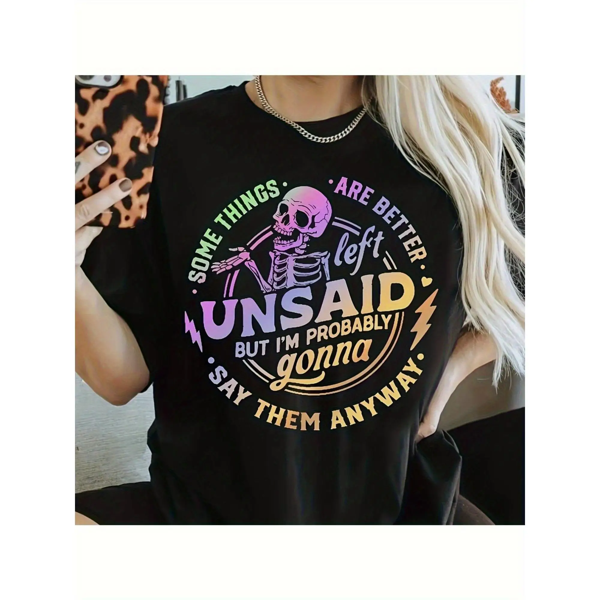 

Funny T-shirt, Sarcastic Skull Graphic Tee, Better Left Unsaid Slogan, Humorous Statement Top, Novelty Gift for Sarcasm Lovers
