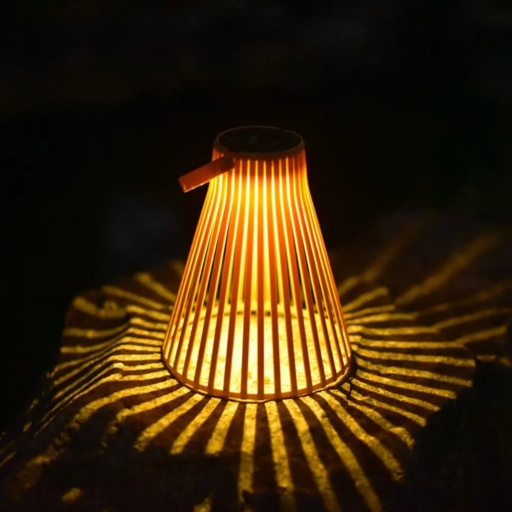 Decoração retro lâmpadas solares pendurado atmosfera artesanal luminária decorativa à prova dwaterproof água bambu tecido lanterna jardim