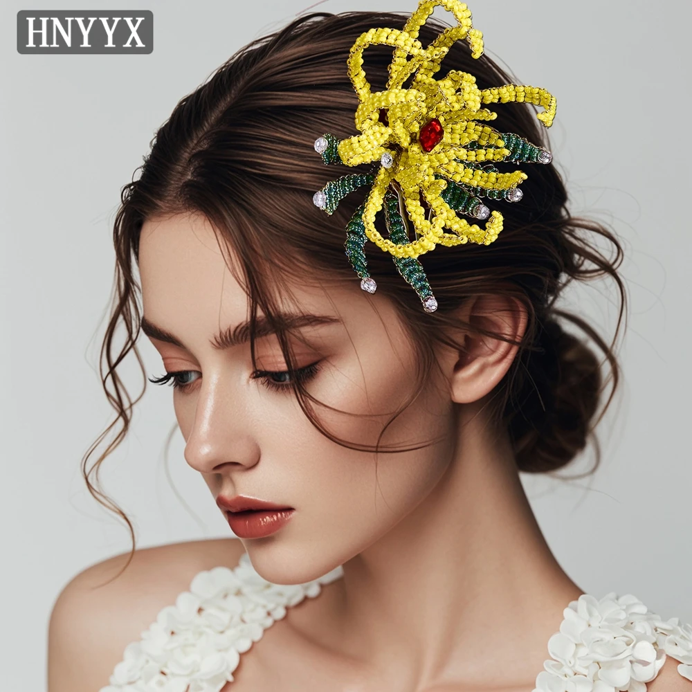 

YouLaPan Bridal Wedding Beaded Hairpin Handmade Weaving Simulation Chrysanthemum Exquisite Ladies Party Hair Accessories YXA244