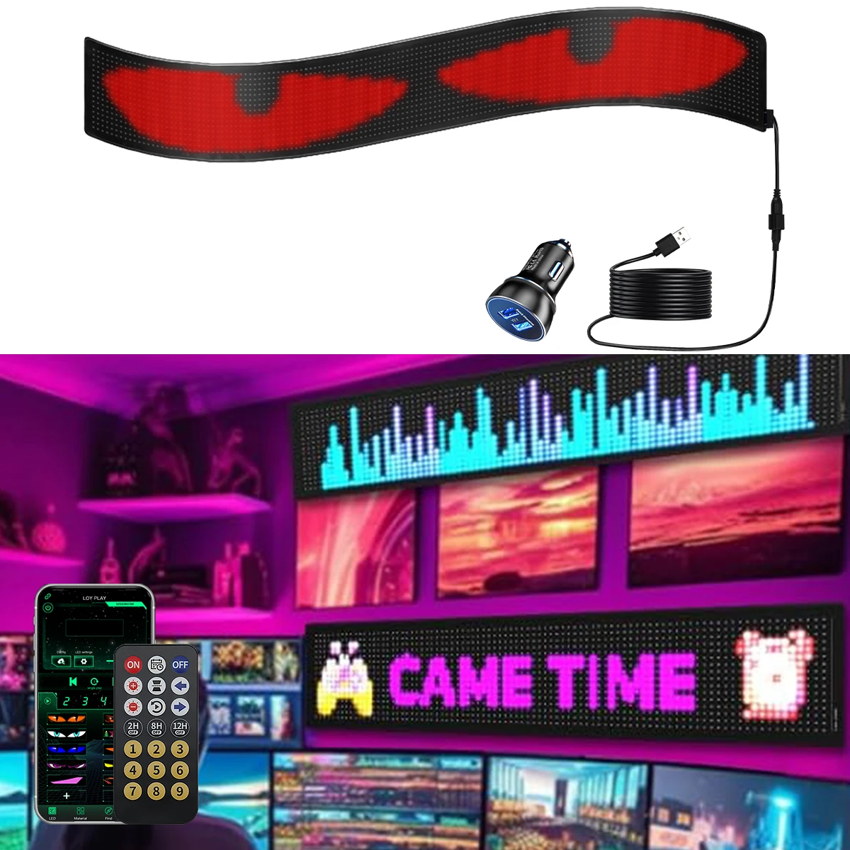 104x990mm Dynamic Cool Devil Eyes Light LED Windshield Matrix Pixel Panel Scrolling DIY Flexible Screen USB App Remote Control