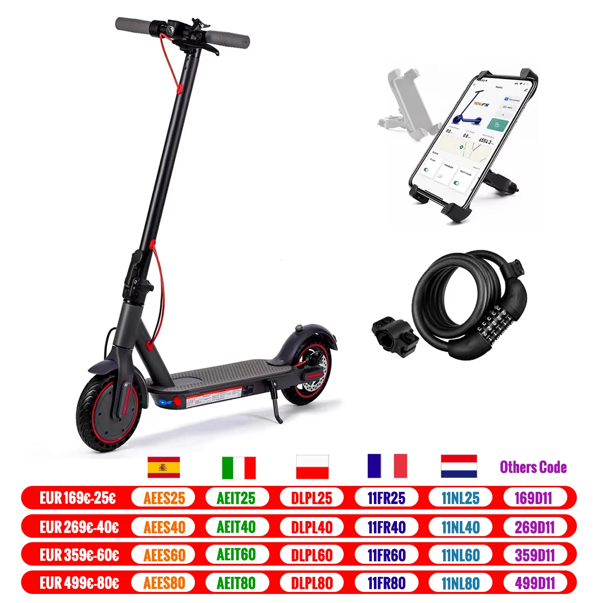 8.5 Inch Electric Scooter with App Function, with Mobile Phone Holder and Anti-Theft Protection, Foldable E Scooter, 25-30 km