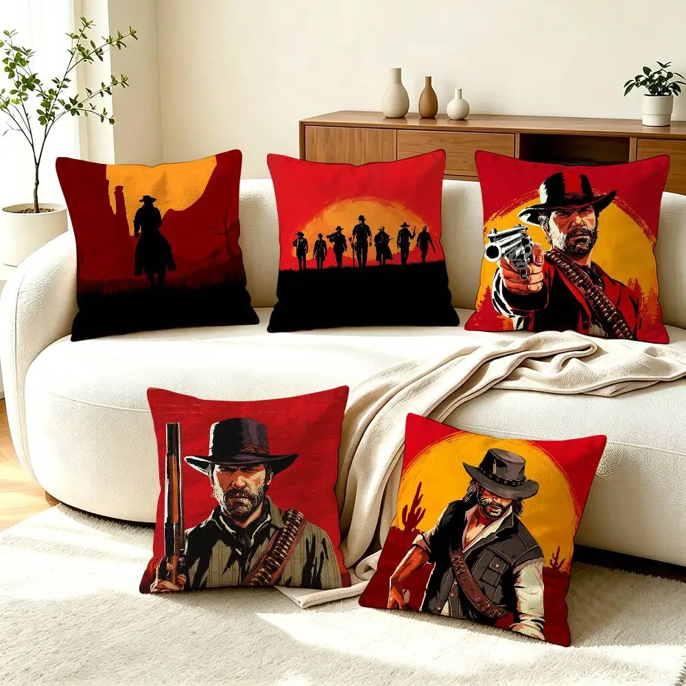 R-Red Dead Redemption 2 Game  Pillow Case Square Double-Sided Sofa Cushion Cover Bedroom Bedside Pillow