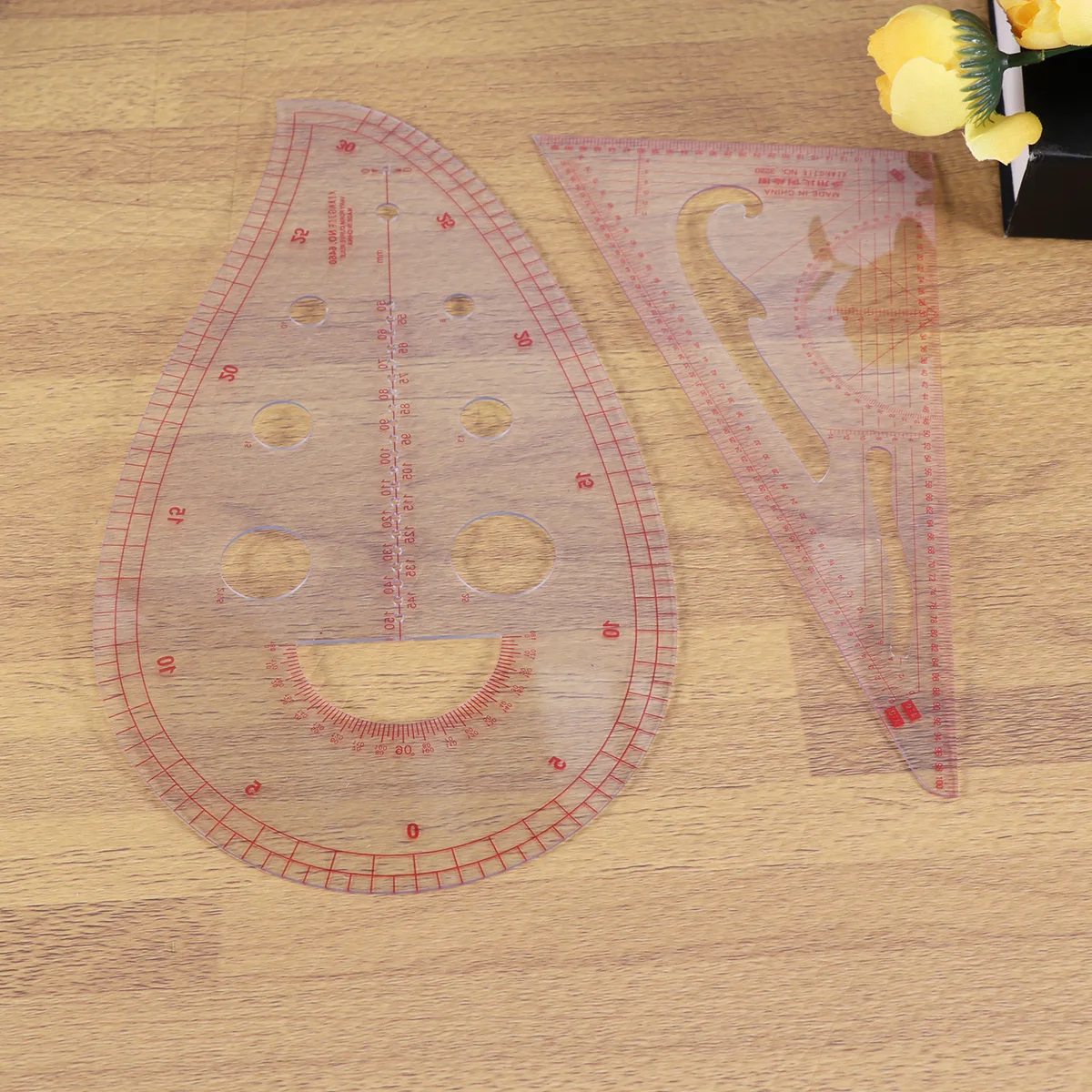 

7 in 1 Multipurpose Fashion Ruler Set Transparent Orange Design Pattern Maker Sewing Tool Grading Ruler for Drawing Drafting