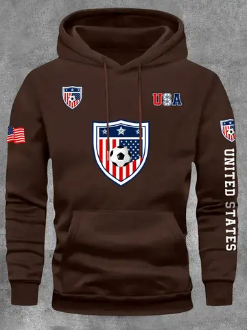 Fotbollsemblem Hoodie Mysig fleecefodrad pullover med framficka, patriotisk amerikansk fotbollsdesign för män, casual långärmad 10 best sales Jacka Fotboll Amerikansk - №9