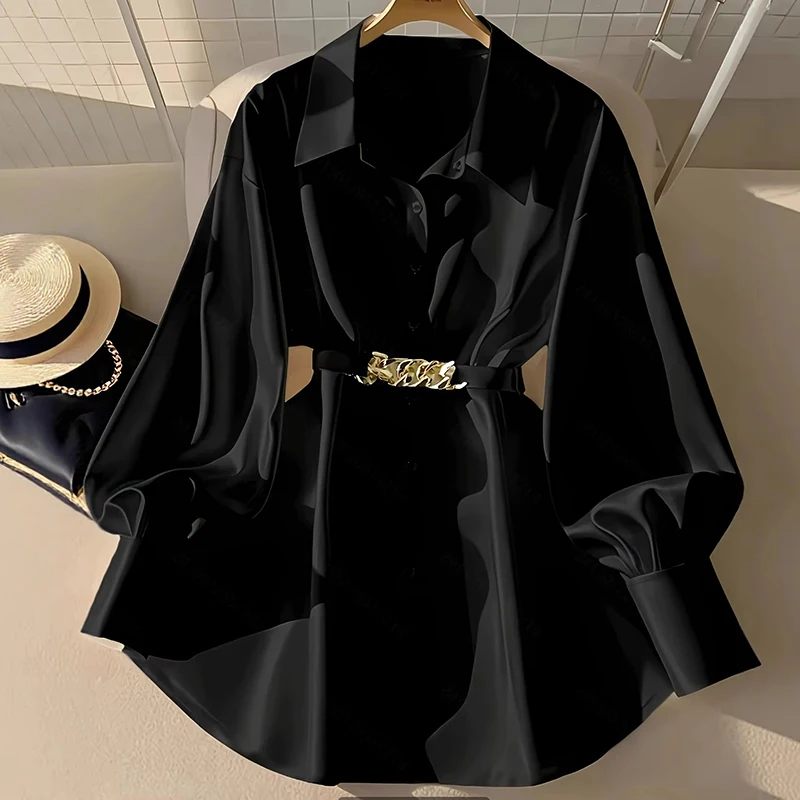 New Autumn Women's French Style Shirt Office Lightweight Luxury Design White Shirt Top Light Maturity Wind Loose Fit Button Down