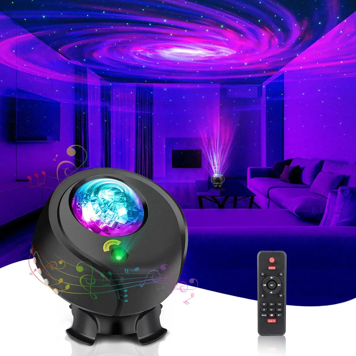 Aurora Starry Projector Night Light Galaxy Projector Bluetooth Music Projector LED Lamp for Kids Bedroom Room Decor Home Gifts