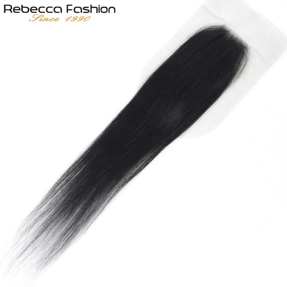 Rebecca 스트레이트 탑 레이스 클로저, 중간 부분 스위스 레이스, 투명 헤어 100%, 자연스러운 헤어 라인