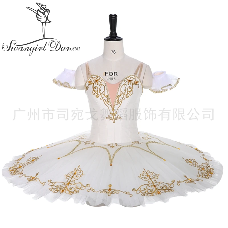 Women Cream White Pancake Tutu Custom Made Professional YAGP Competition Costume BT9067B