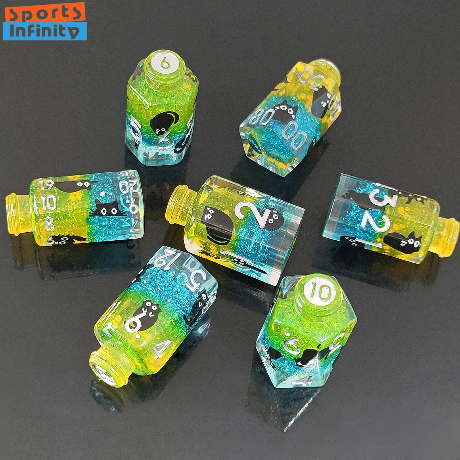 7pcs/set Floral Resin Potion Bottle Digital Dice DND TRPG Board Game Dice Set Role-Playing COC Cthulhu Dices Number Dice Kit