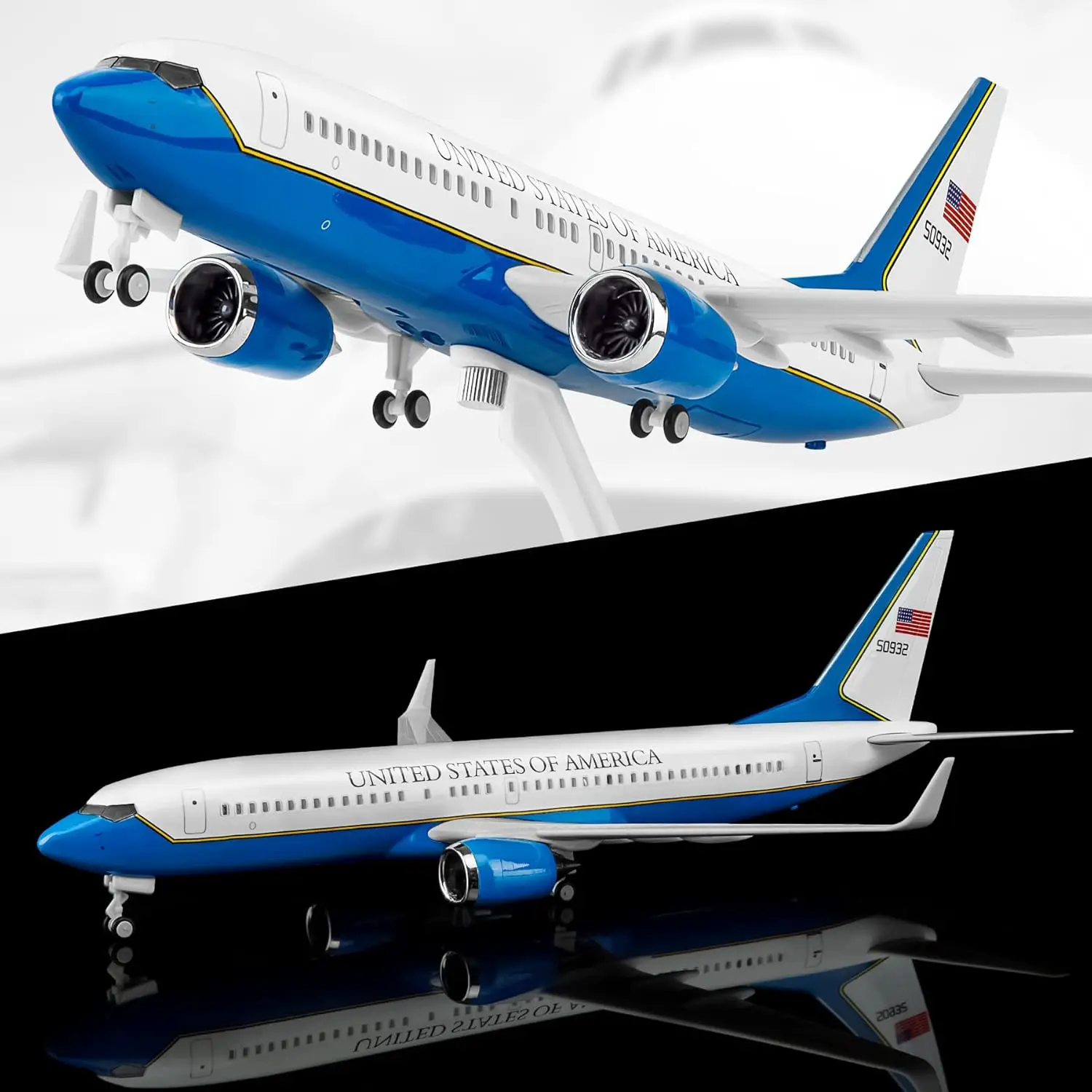 

Модель самолета Air Force One 737 в масштабе 1/250, литая из смолы, с подставкой, для авиационных энтузиастов, в качестве подарка или декоративного элемента.