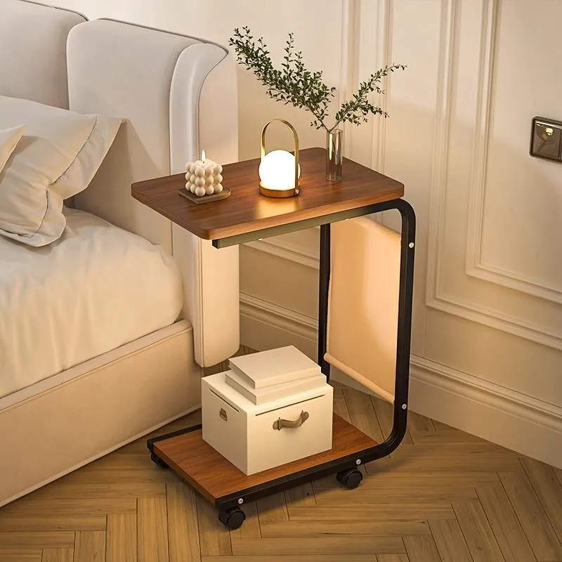 

Living Room Sofa Small Square Table With Wheels Portable And Mobile Bedside Shelf C-shaped Bedside Desk