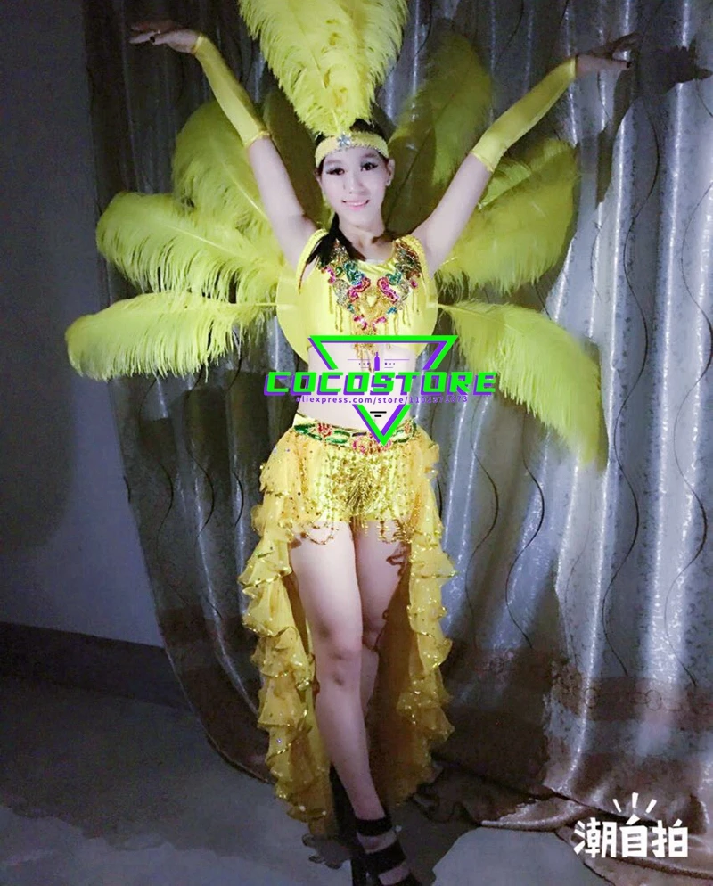 Samba Costume Carnival Brazilian Dancer Feather Dance Costumes   Opening Ceremony Performance Clothes Set Dancing Event Dresses