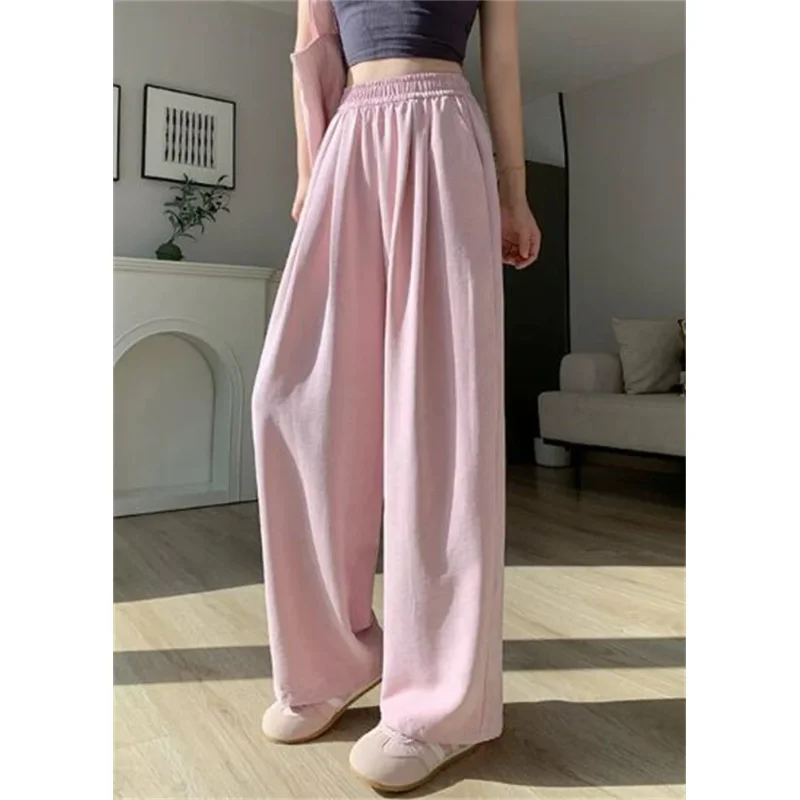 Pantaloni estivi larghi sottili Pantaloni lunghi gialli da donna Pantaloni larghi estivi da donna dritti a vita alta neri in seta di ghiaccio
