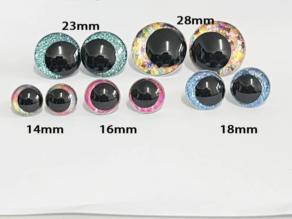 10pcs  12mm  14mm 16mm 18mm  20mm 23mm 28mm Round  Cartoon glitter toy safety eyes  doll pupil eyes with washer ---T10